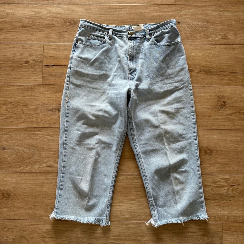 VTG Eddie Bauer Light Wash High Waisted Raw Hem Denim Jeans Womens 12 Normcore